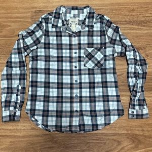 Forever 21- Women's Blue, Orange, and White Plaid Button Down Shirt -Size S